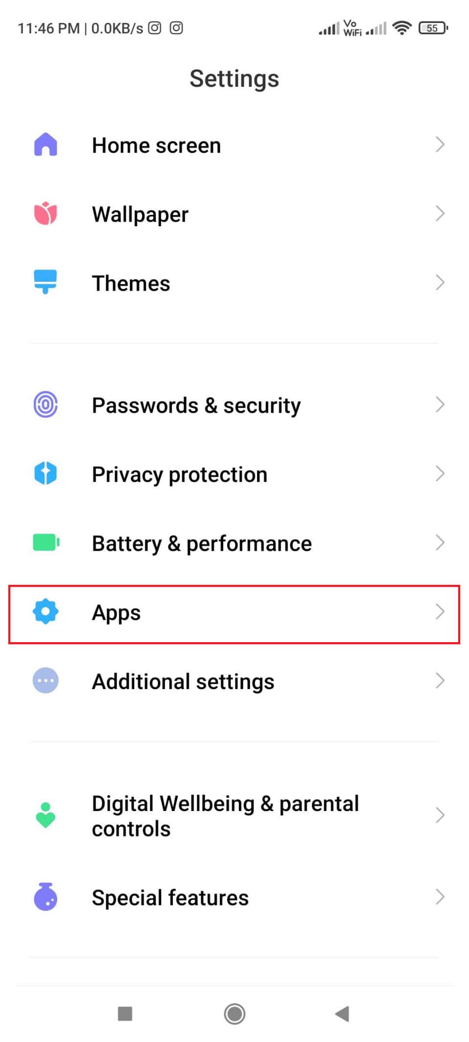 Scroll down to Apps.