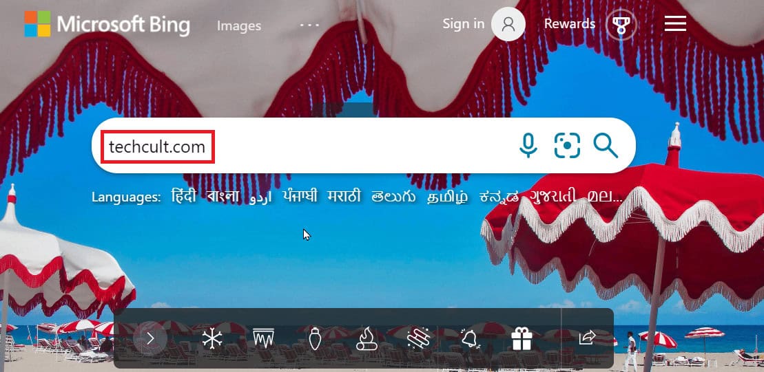 search for a website on bing