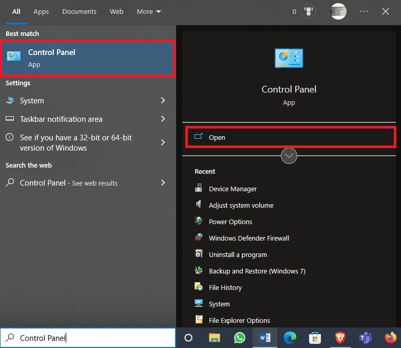 Search for and open the Control Panel | clean HP printhead