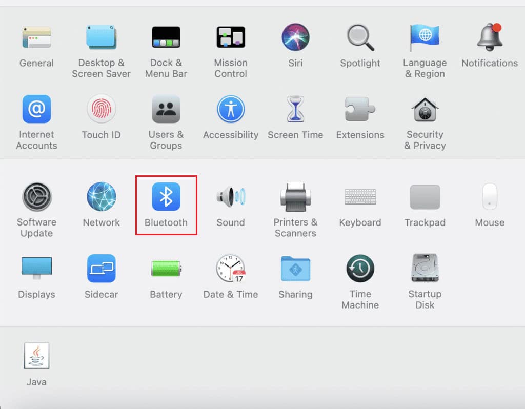 select Bluetooth in system preferences Mac