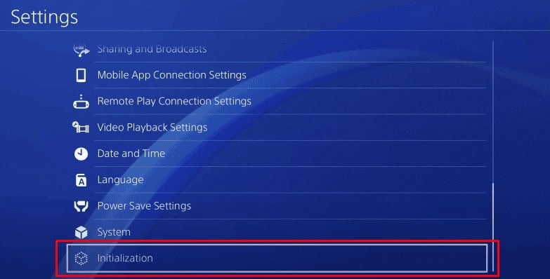 Select Initialization | PS4 orange light blinking