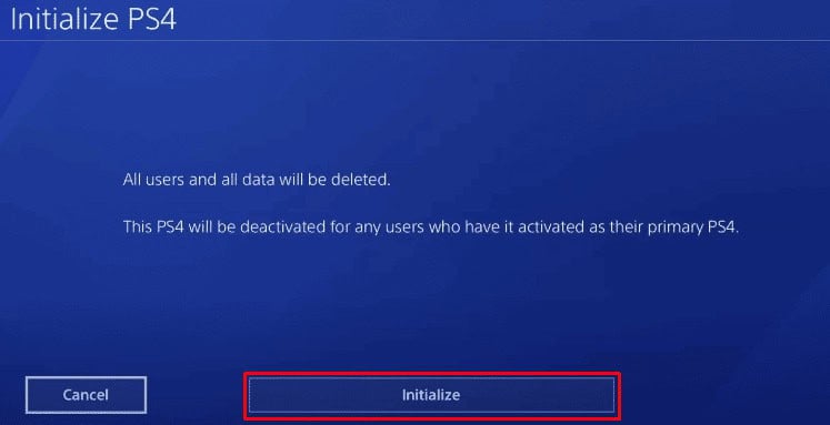 Select Initialize | PS4 orange blinking light