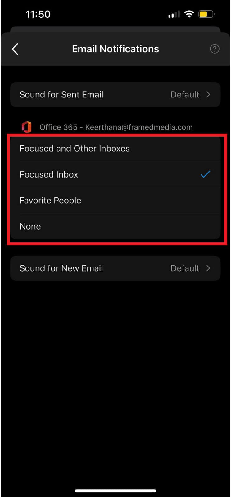 select one of the following options | Outlook app calendar push notifications on iPhone