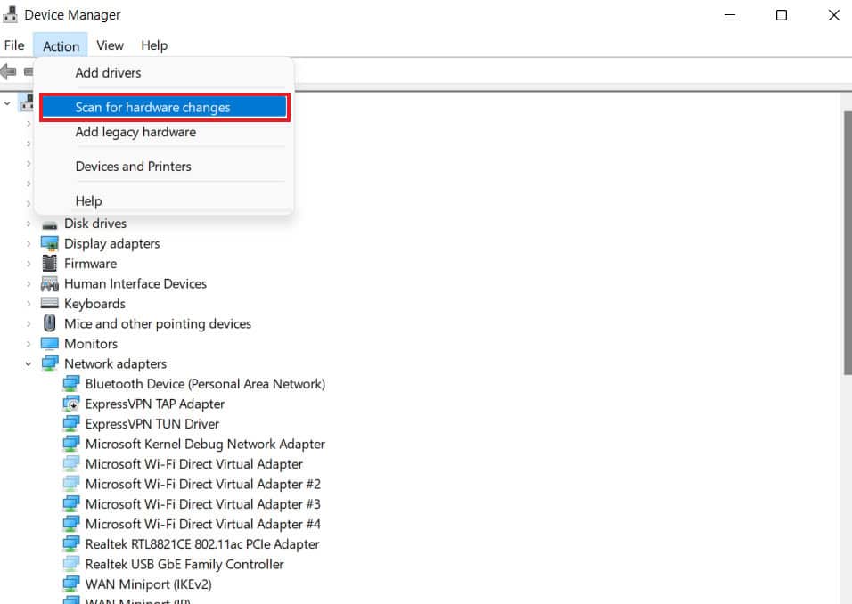 Select Scan for hardware changes. Fix HID Compliant Touch Screen Missing