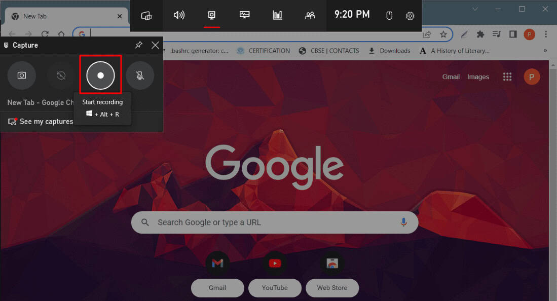 select Start recording icon