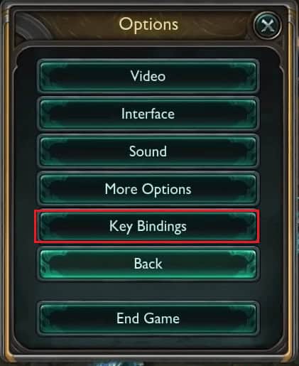 select the Key Bindings option