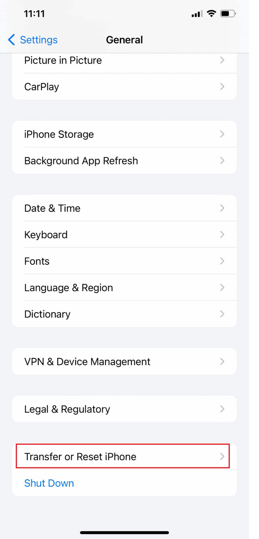 Select Transfer or Reset iPhone