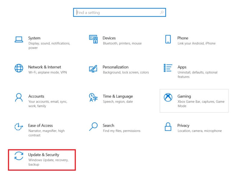 Select Update & Security