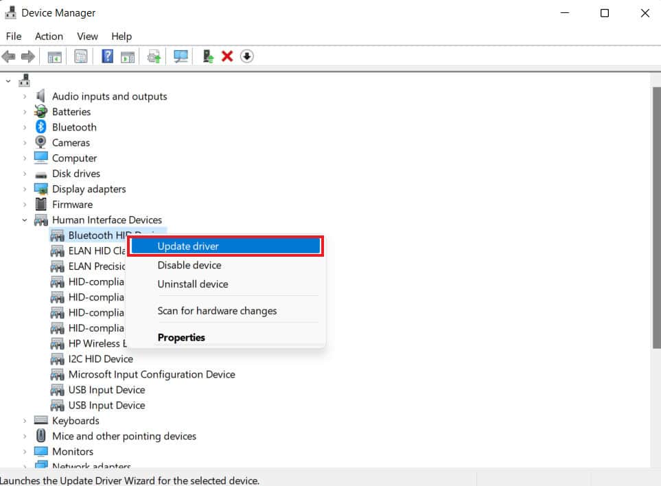 Select Update driver. Fix HID Compliant Touch Screen Missing