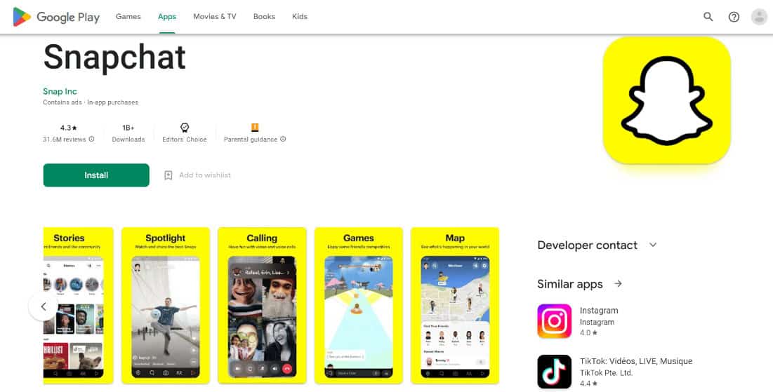 snapchat playstore 