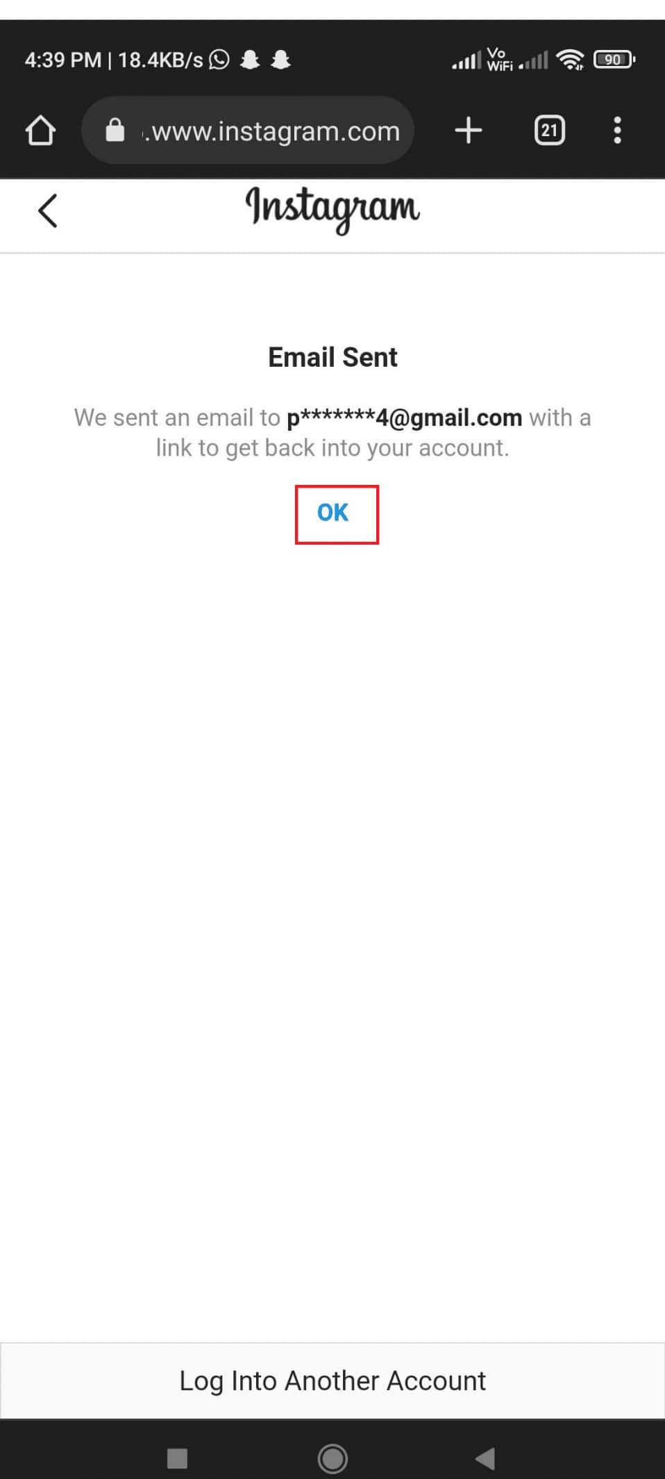 Tap Ok to continue login.