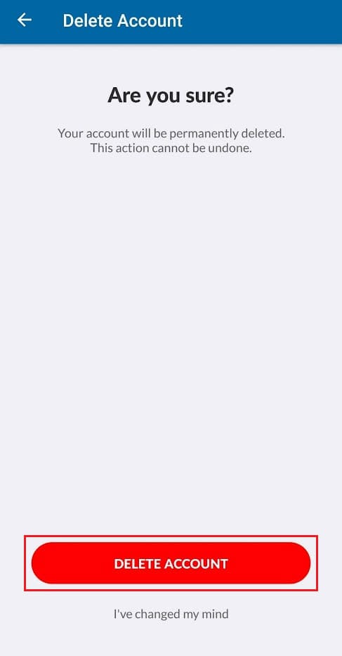 tap on DELETE ACCOUNT