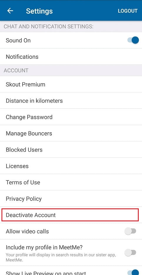 tap on Deactivate Account