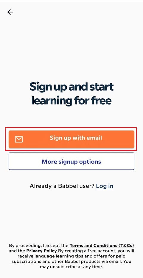 tap on Sign up with email |