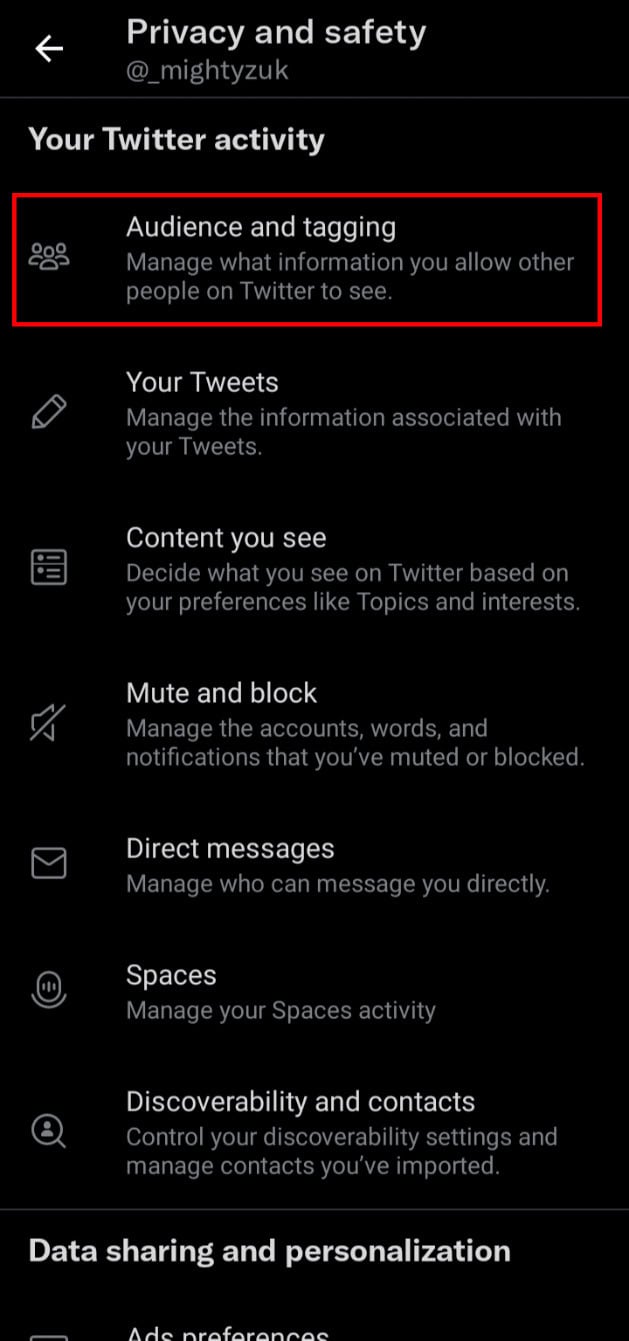 Tap on Audience and tagging.
