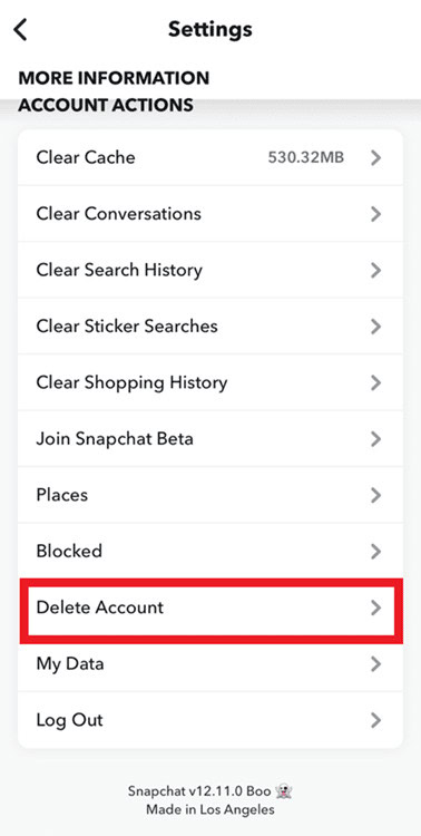 tap on delete account