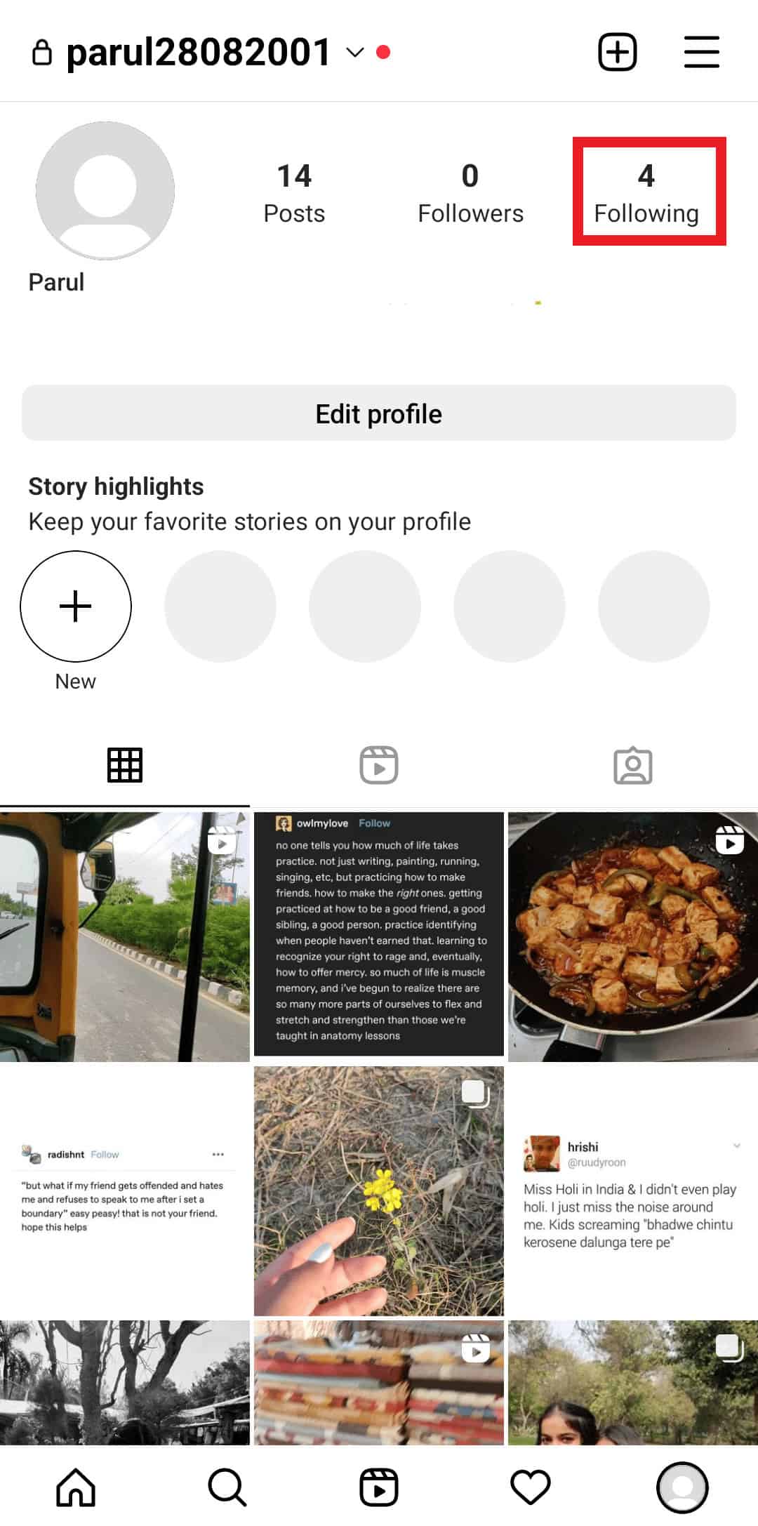 tap on following | how to remove a follower on Instagram