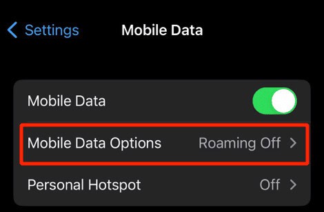 tap on mobile data options
