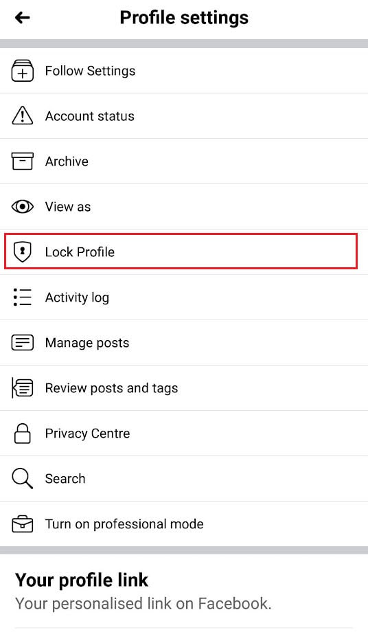 tap on the Lock Profile option