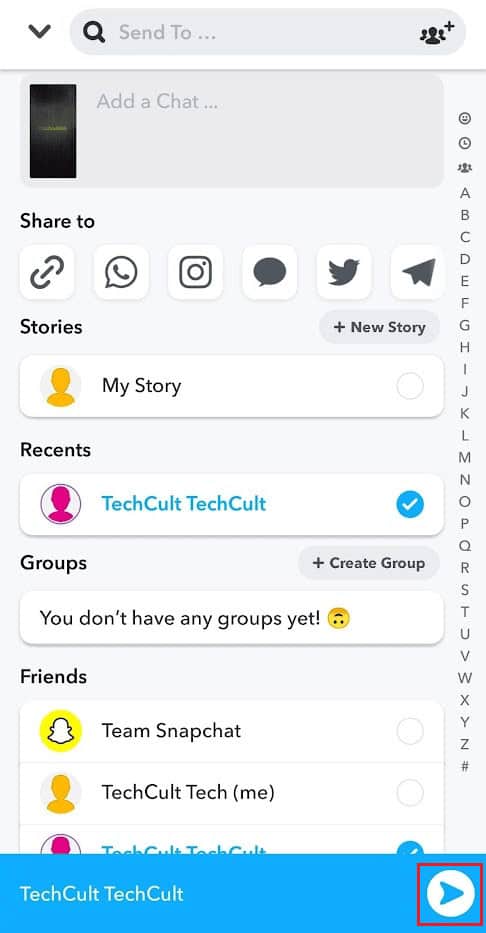 tap on the Send icon to repost the chat