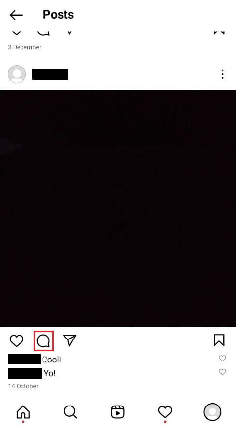 tap on the comment icon to reveal the comment thread