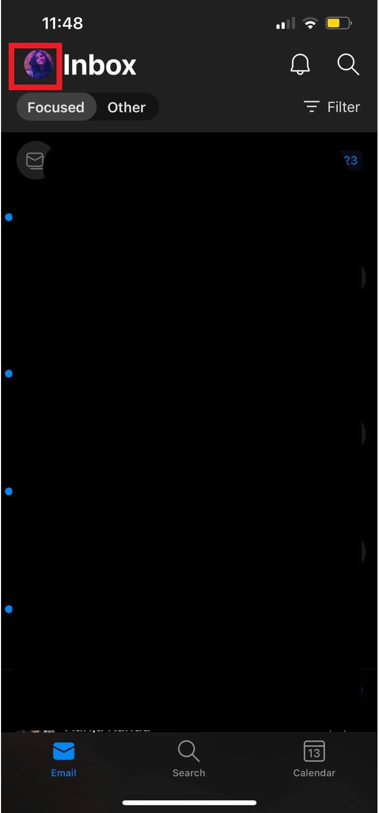 tap on the Profile icon | Outlook app calendar push notifications on iPhone
