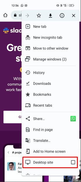 tap on the three-dots option present at the top right corner of your screen and then, press on the Desktop Website option. 