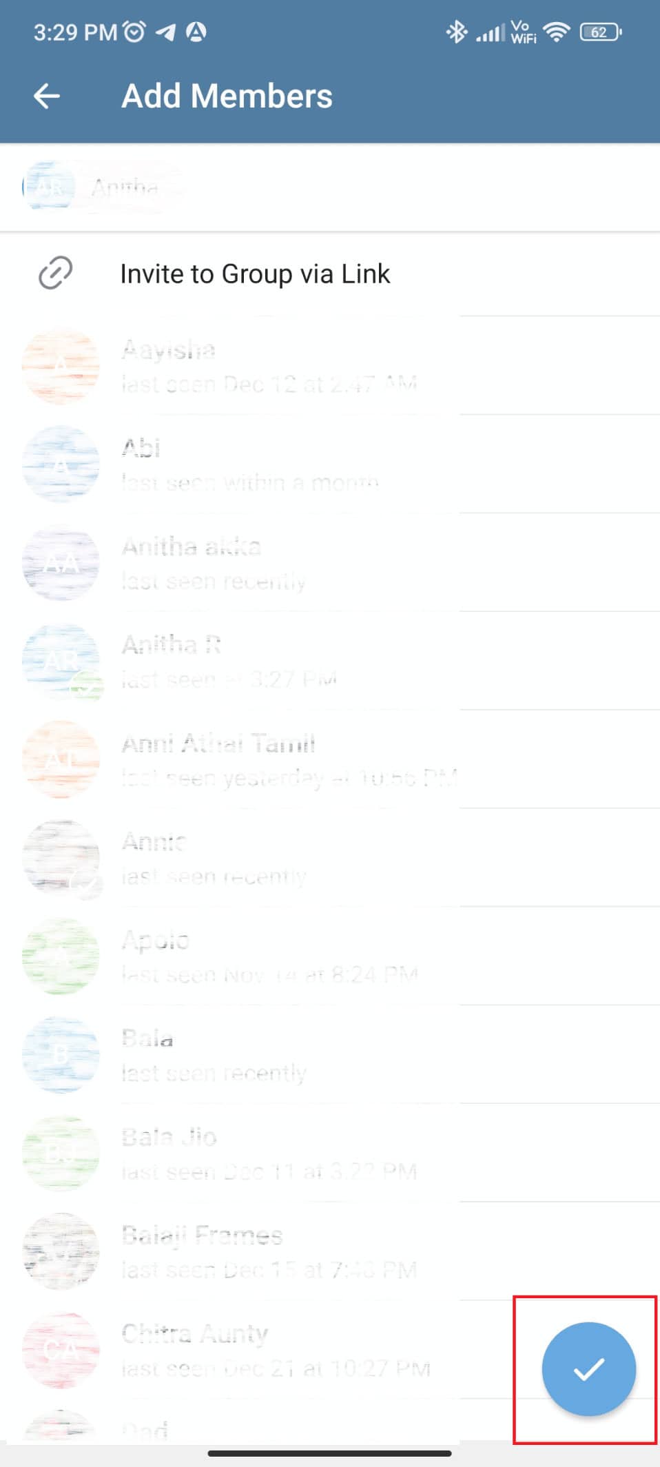 Tap on the tick icon. How to Add Members in Telegram Group