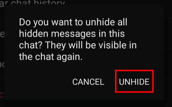 Tap on UNHIDE