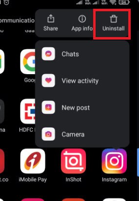 Tap on Uninstall | How to Fix User Not Found on Instagram