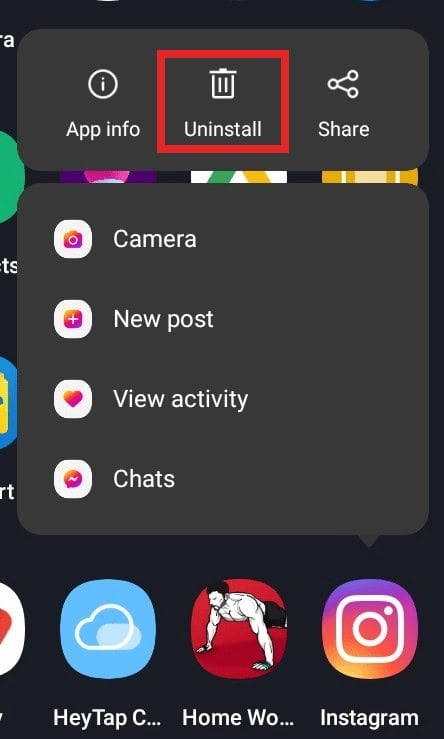 Tap on Uninstall to uninstall the app. | unable to reply to specific message on instagram