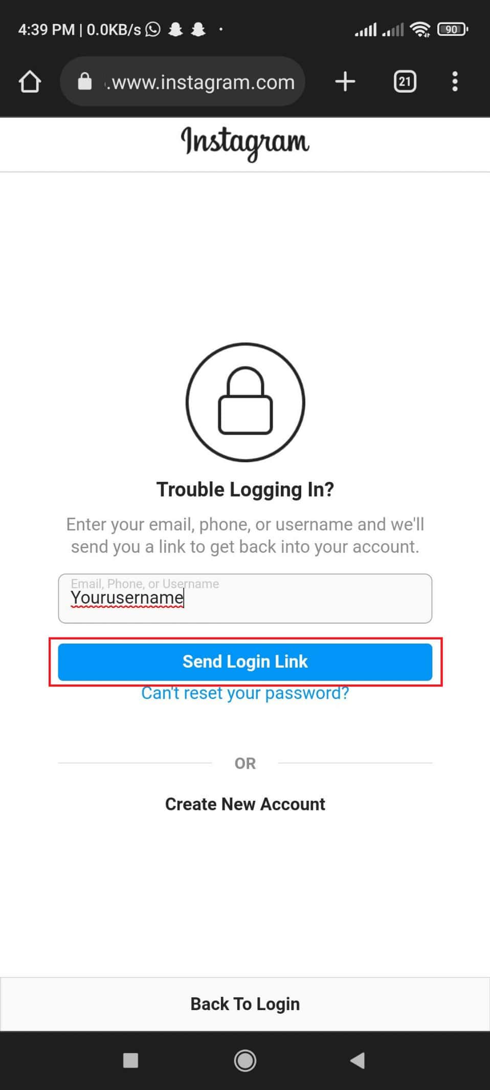 Tap Send Login Link.