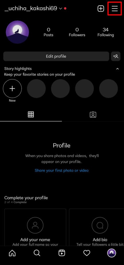 Tap the hamburger menu button. | How to Reset or Clear Instagram Search Suggestions