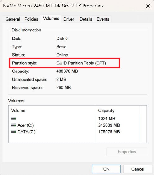 the Partition style field