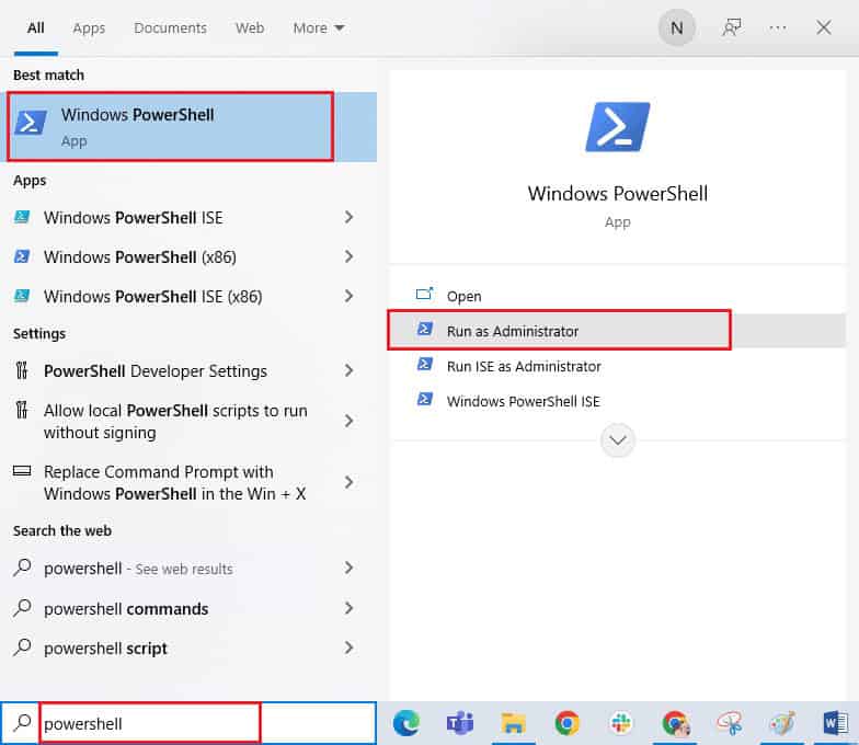 Run Windows PowerShell as administrator. Fix Microsoft Store Error 0x8A150006 in Windows 10