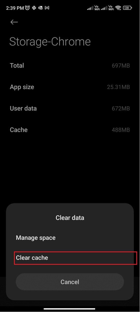 tap on Clear cache option and confirm the prompt by tapping on OK 