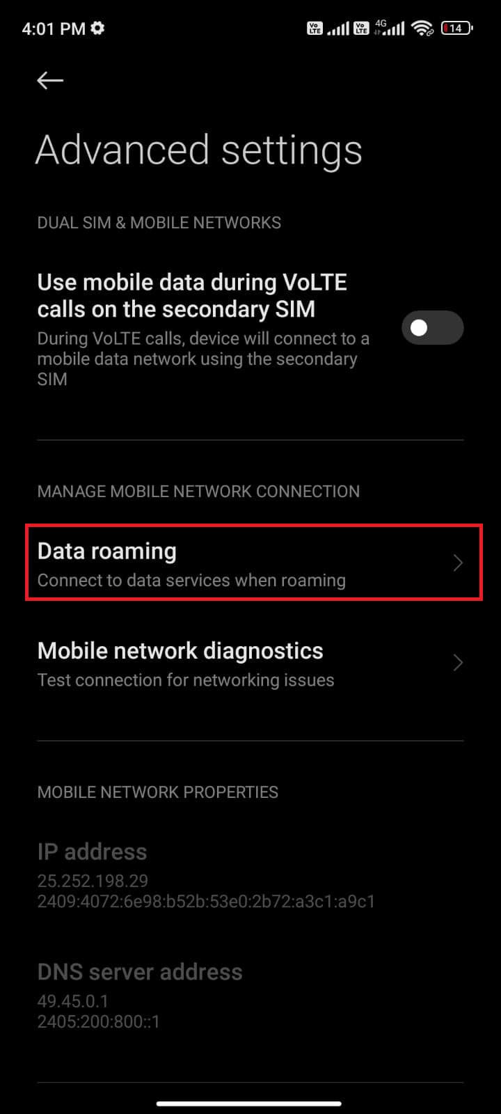 tap on Data roaming