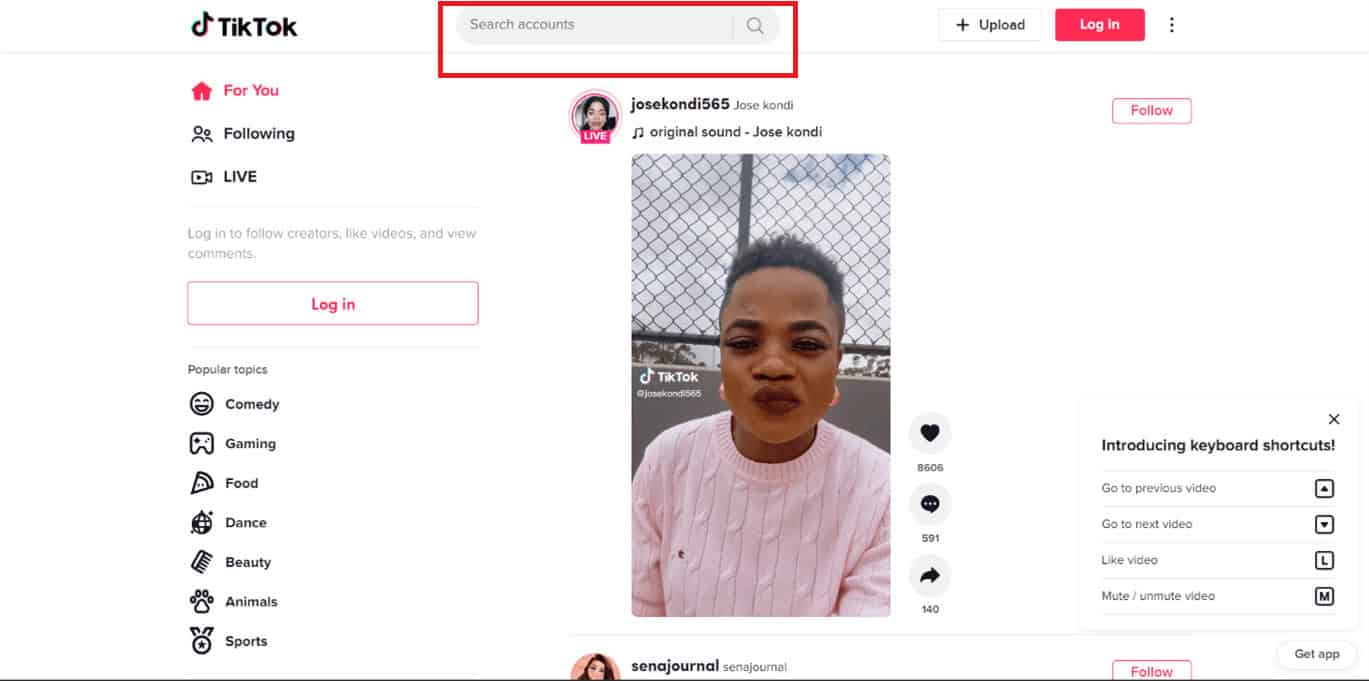 TikTok main feed page