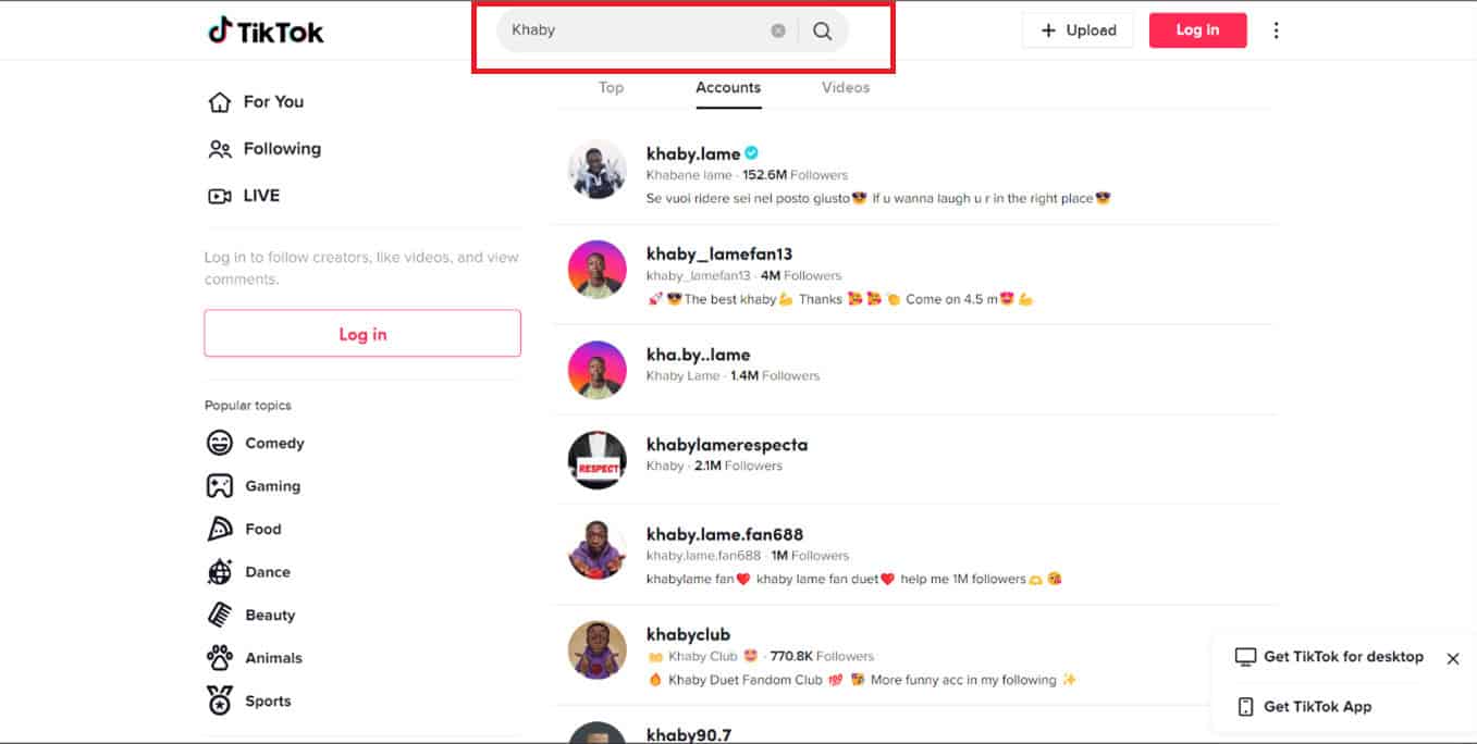 search results window | watch TikTok without app