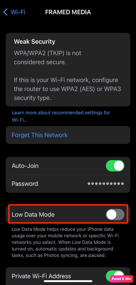 toggle off low data mode
