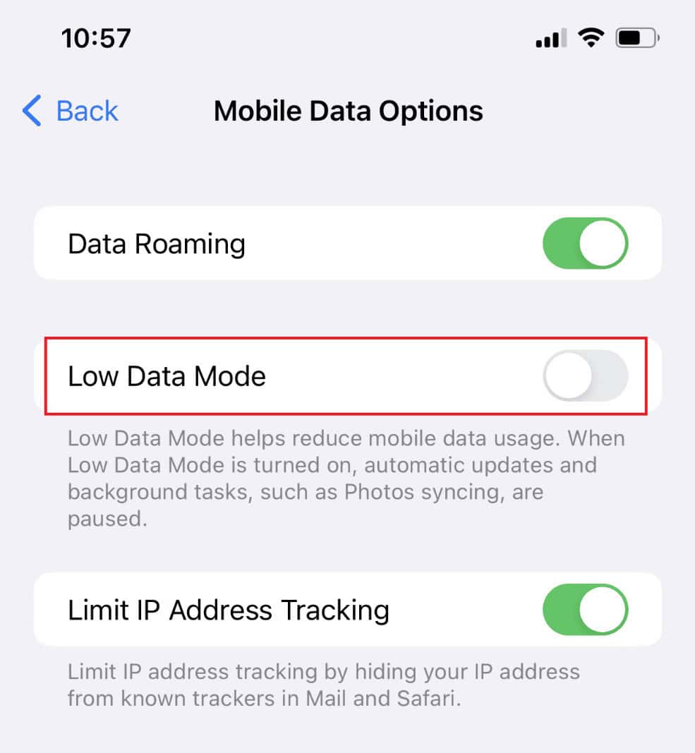 Turn Off Low Data Mode