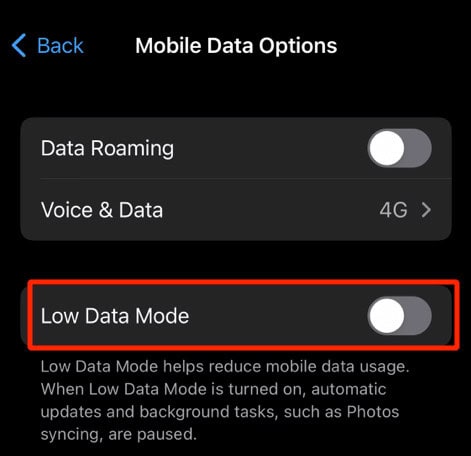 turn off low data mode