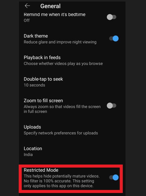 Turn on restricted mode