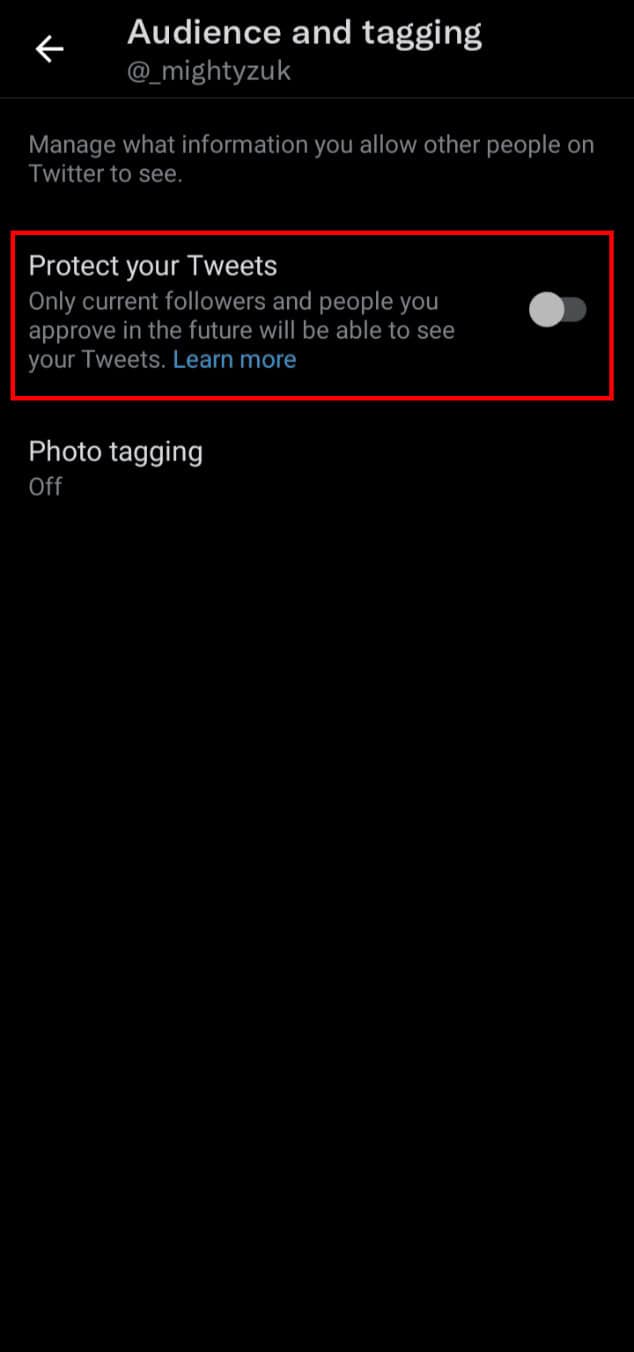 Turn on the toggle for Protect your Tweets to enable it