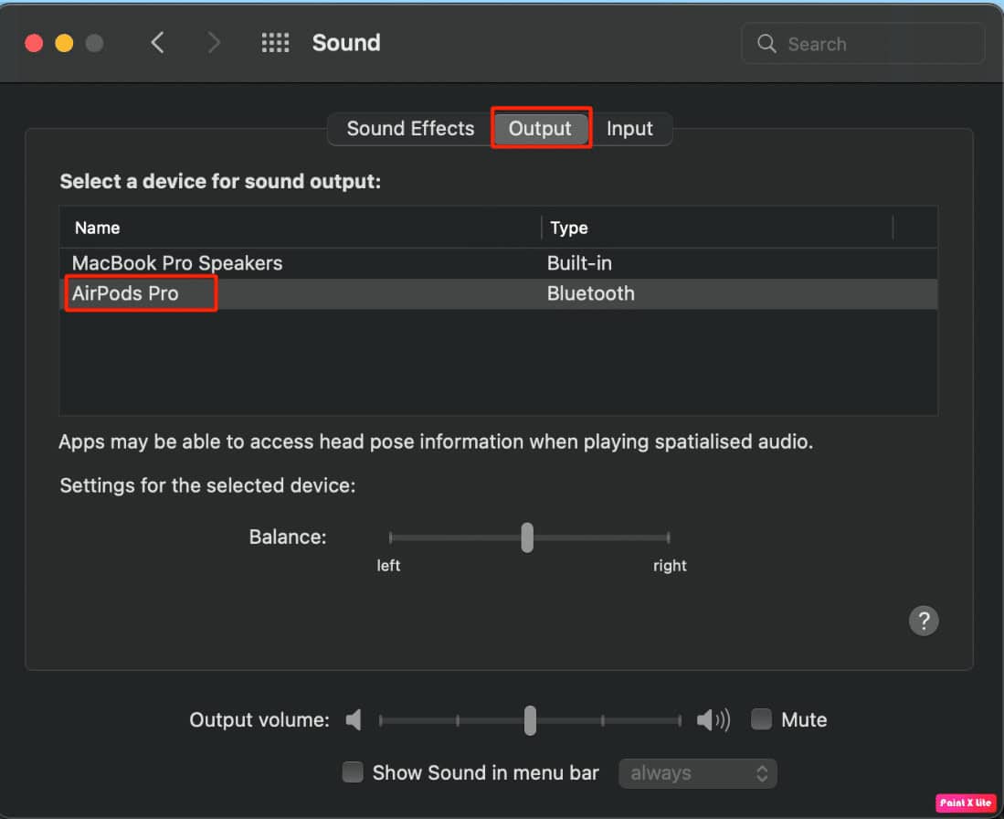 under output tab choose airpods