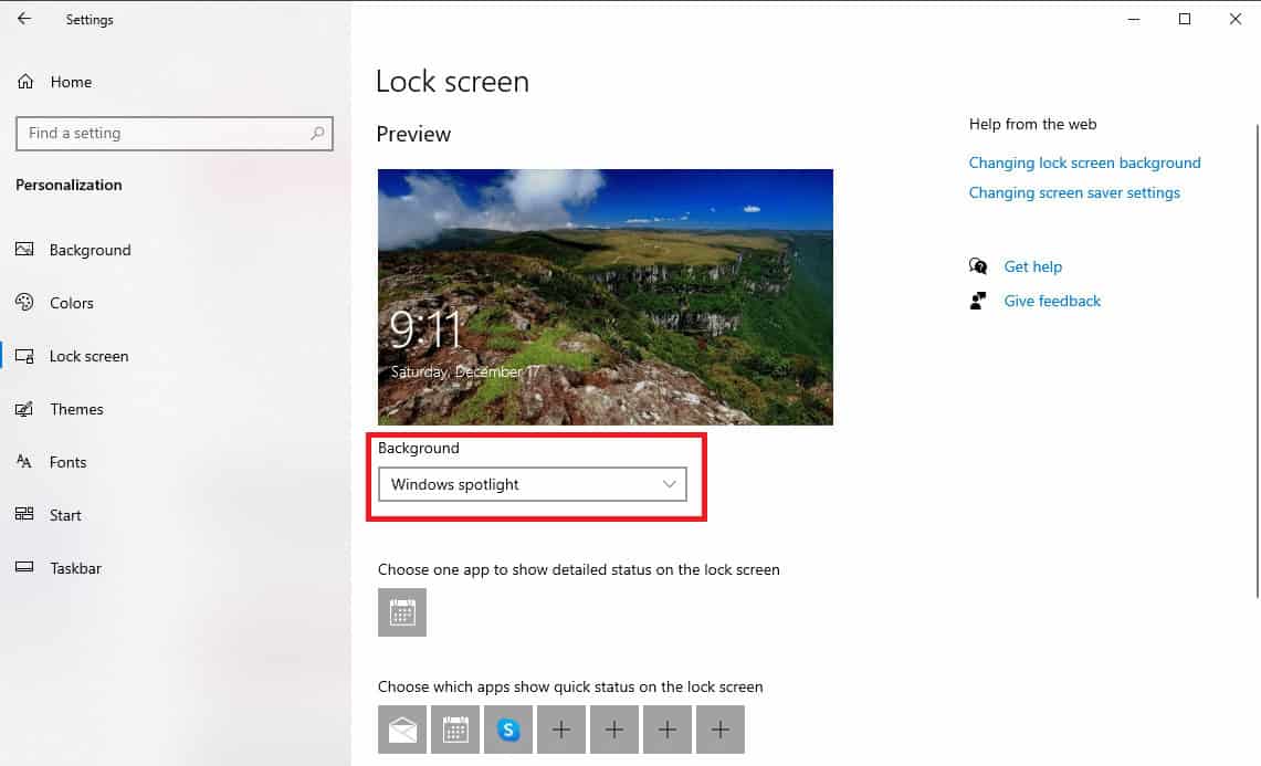 select Windows spotlight