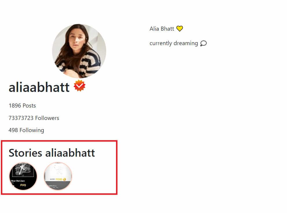 View profile stories under stories section on Mystalk