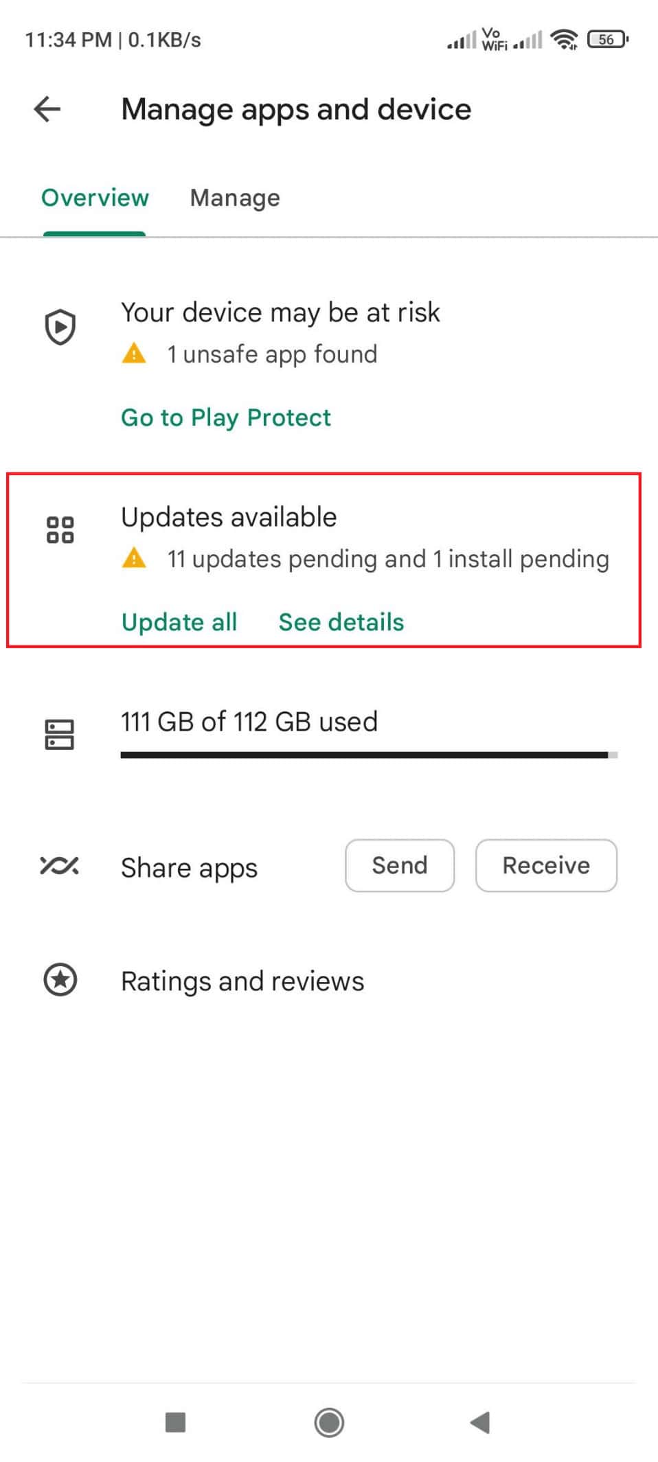 Updates available on Play store
