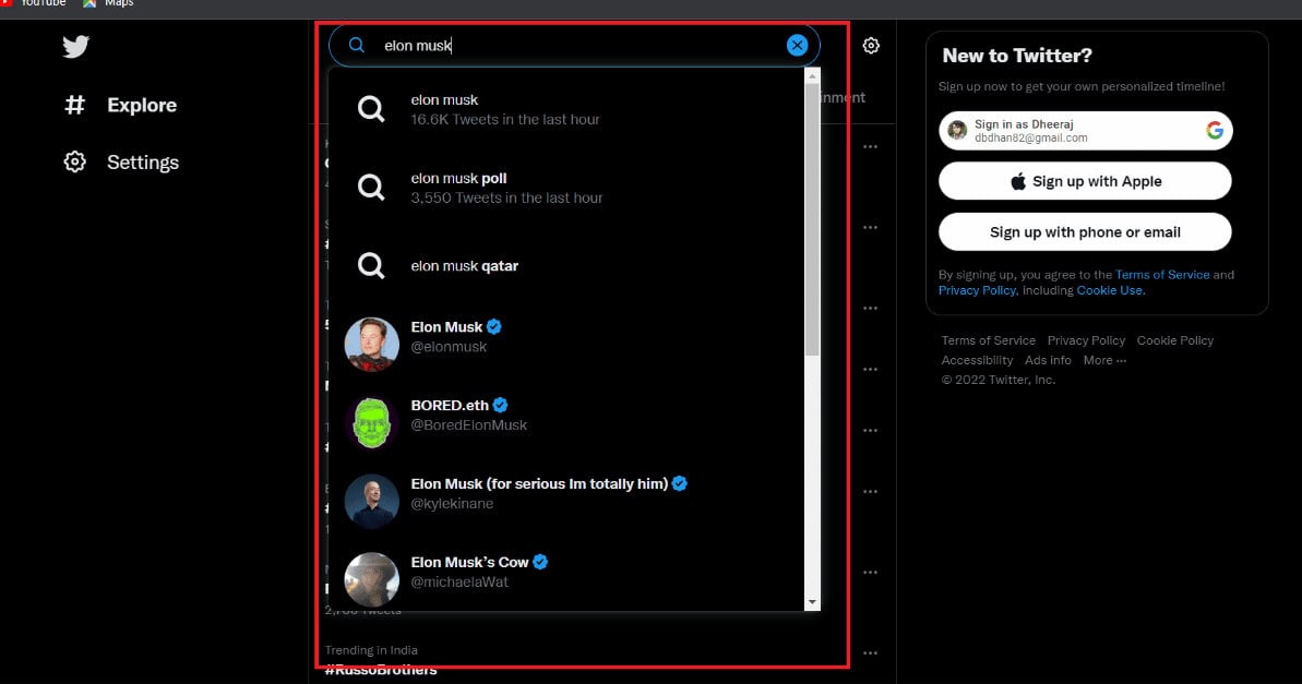 type in the words on the search bar. how to use twitter without an account