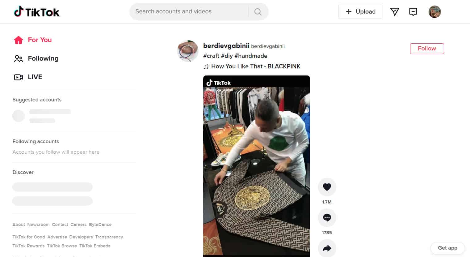 TikTok webpage